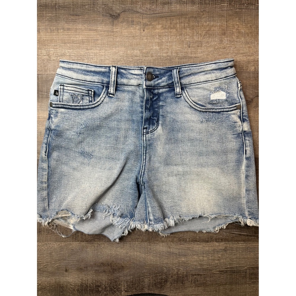 Judy Blue Light Wash Distressed Cutoff Raw Hem Denim Jean Shorts Size S JB150018